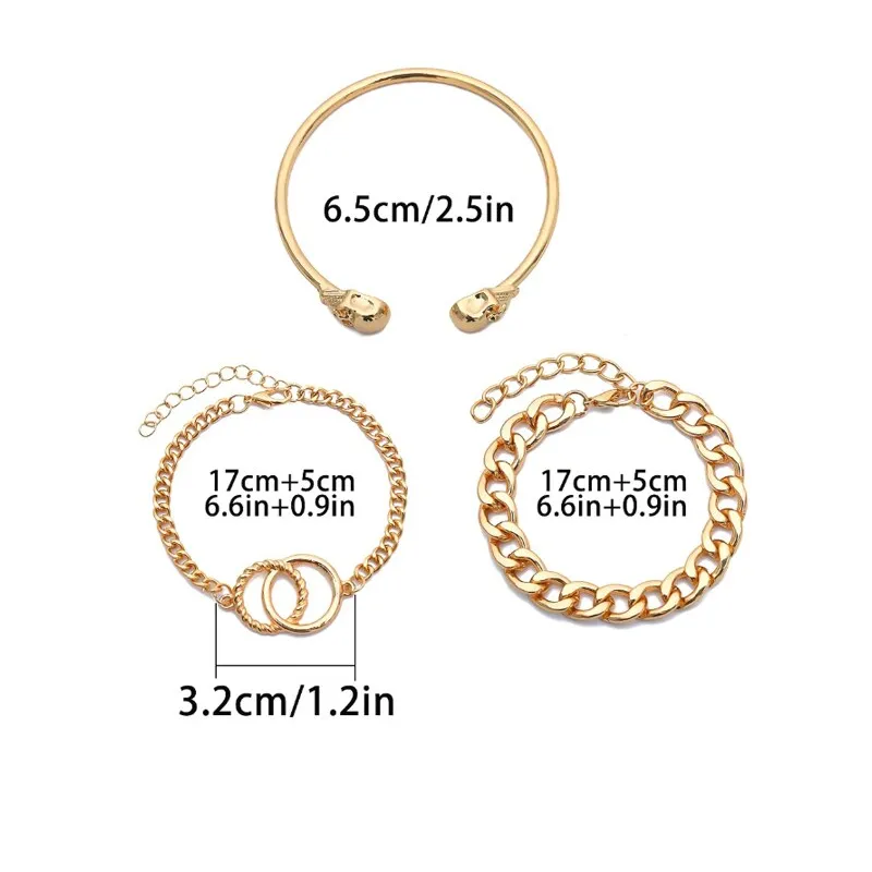 50% OFF - Lunor Skull Skeleton Gold Bracelet (3pcs)