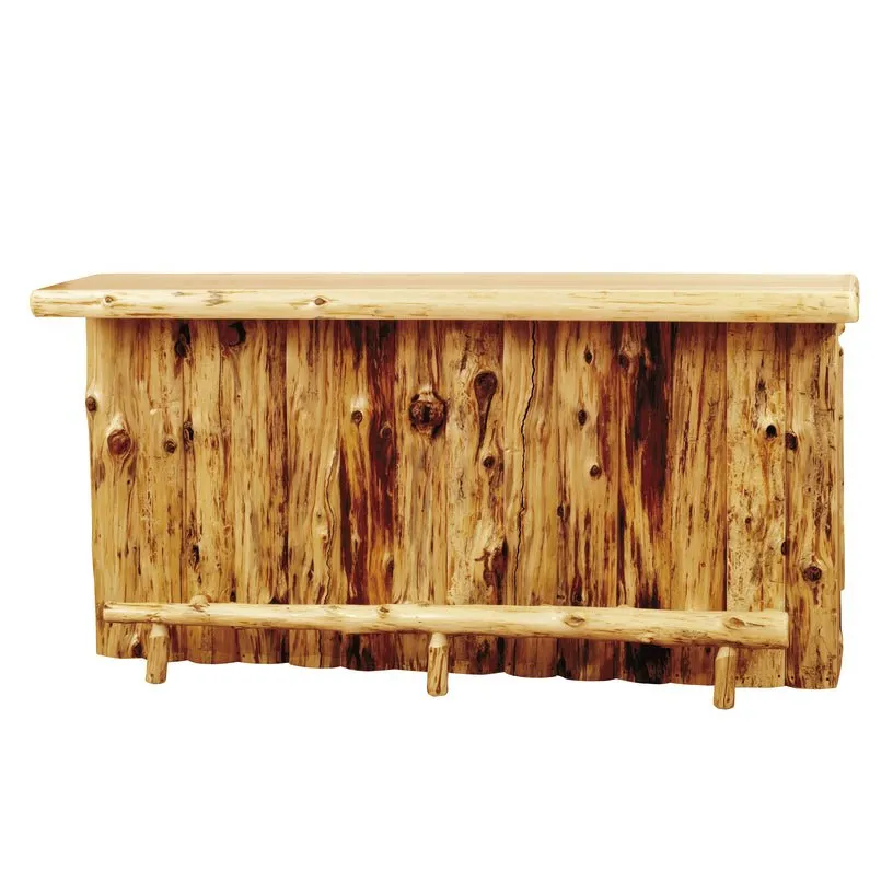 7' Cedar Log Bar With Built-In Wine Rack- Refrigerator Right