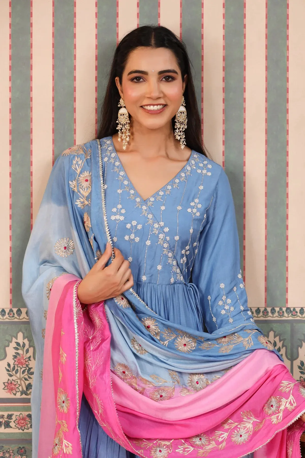 Blue Muslin Handcrafted Suit Set