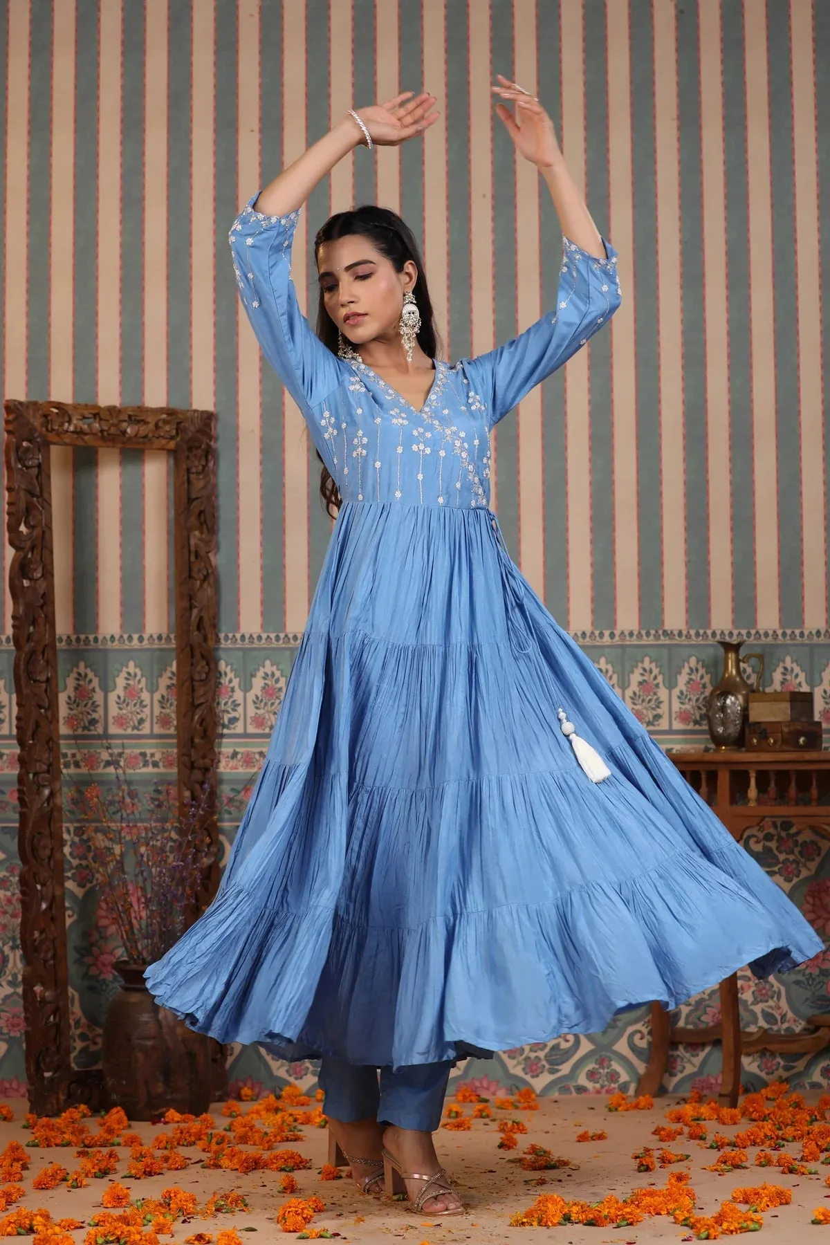 Blue Muslin Handcrafted Suit Set