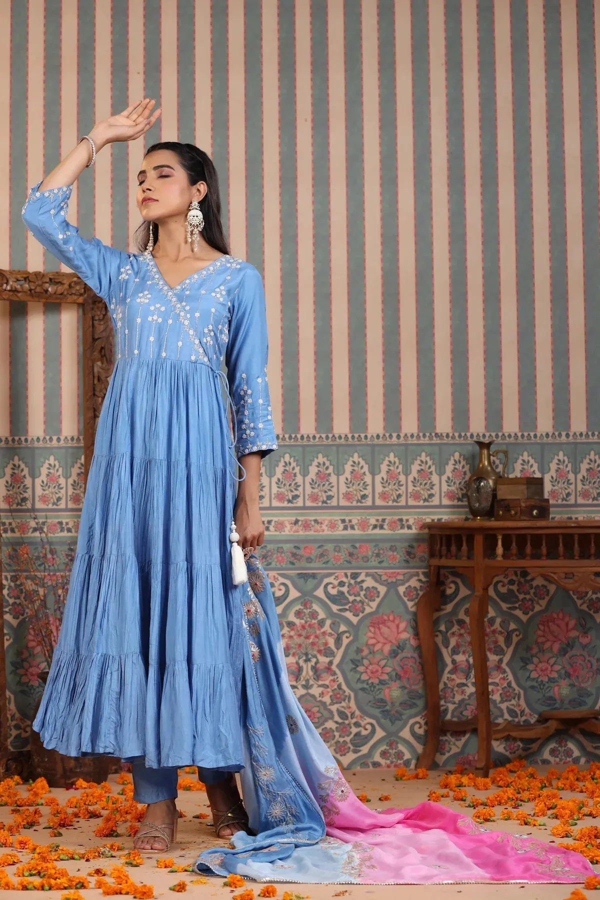 Blue Muslin Handcrafted Suit Set