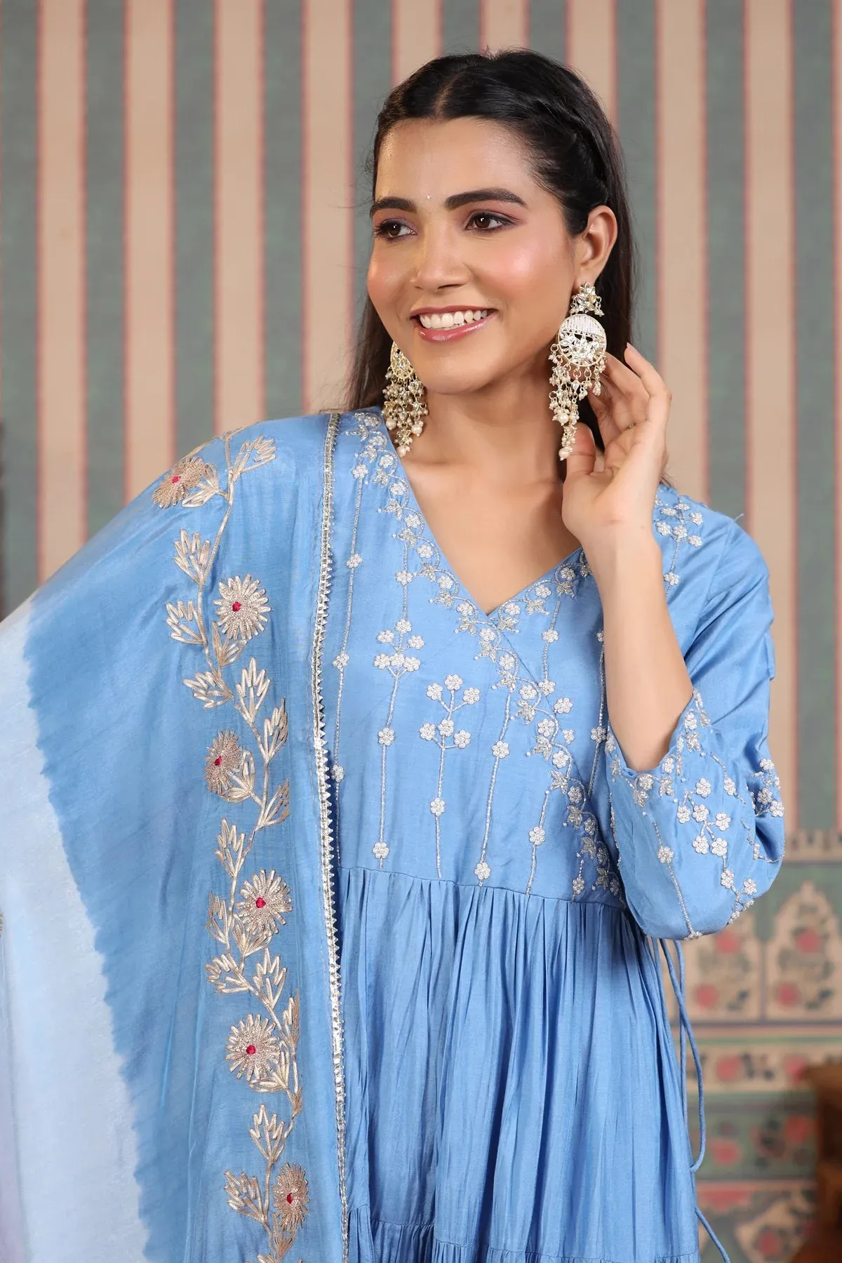 Blue Muslin Handcrafted Suit Set