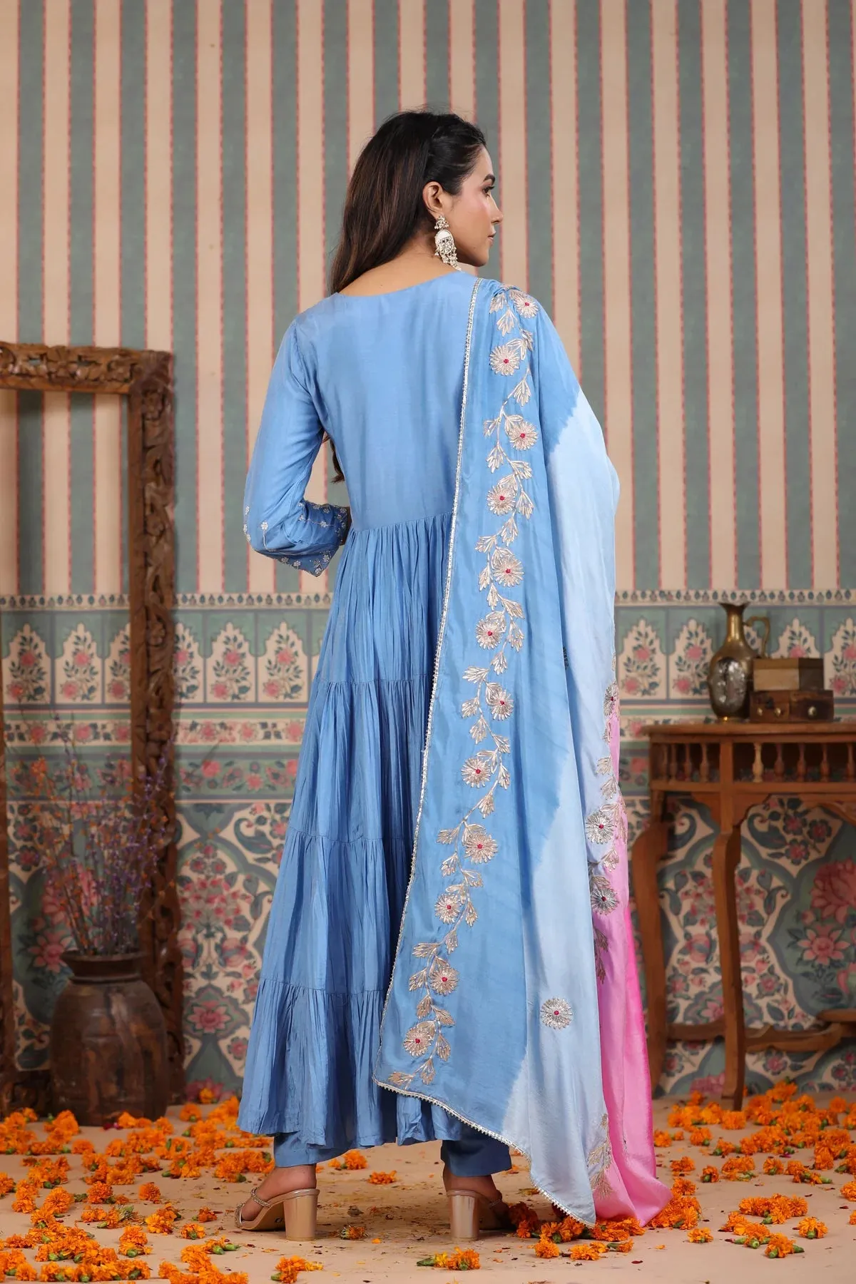 Blue Muslin Handcrafted Suit Set