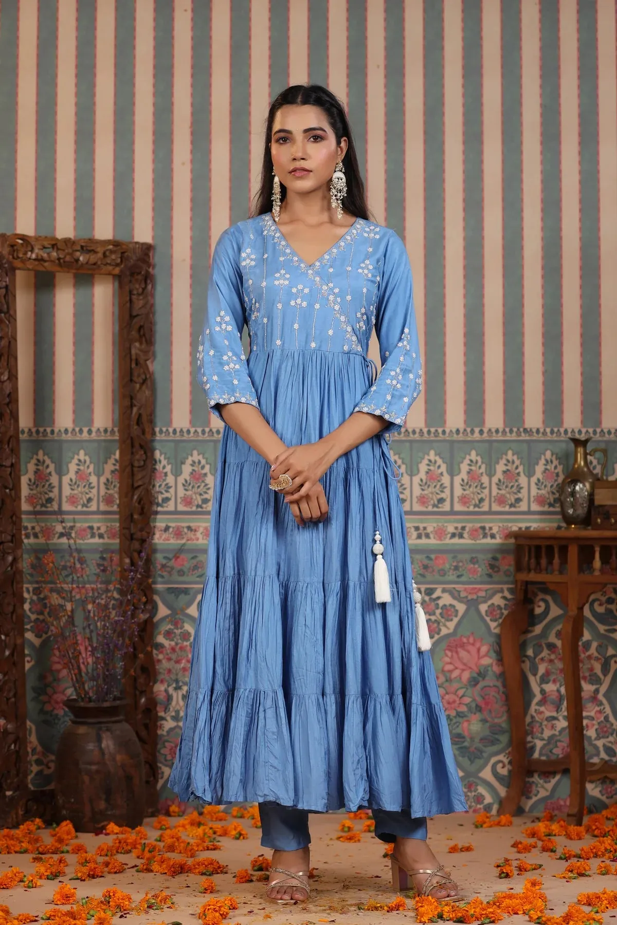 Blue Muslin Handcrafted Suit Set