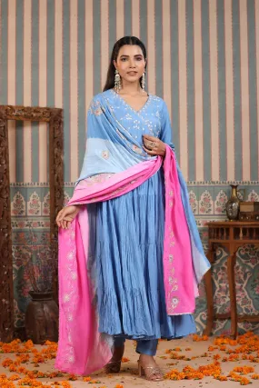 Blue Muslin Handcrafted Suit Set