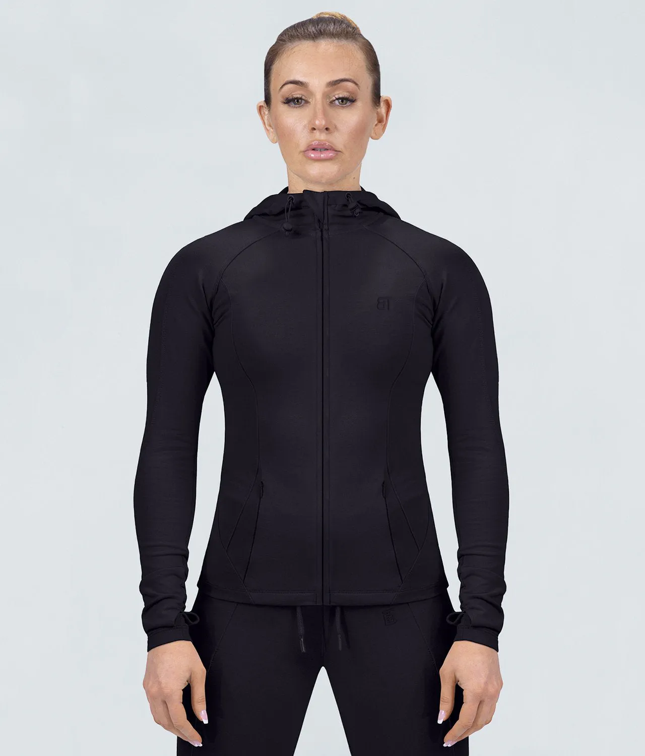 Born Tough Contoured Black Sleeve Loops Crossfit Tracksuit Hoodie for Women