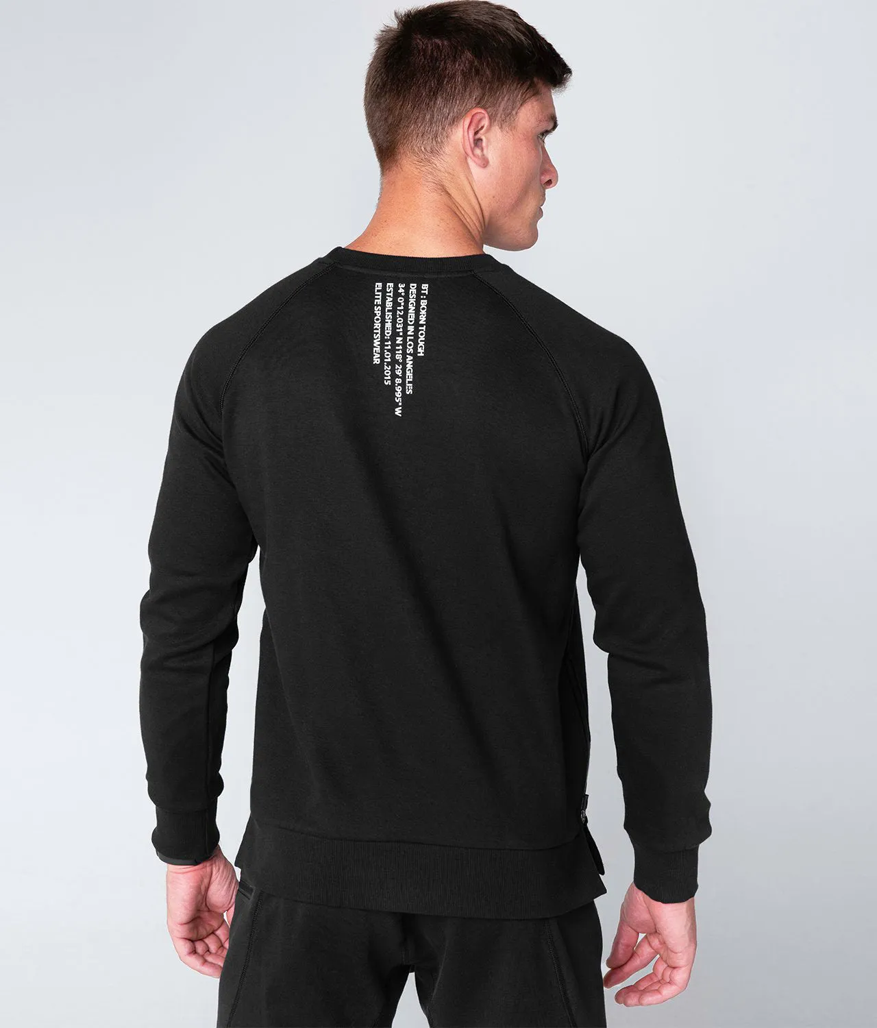 Born Tough Drop Pocket Black Crewneck Crossfit Sweatshirt for Men