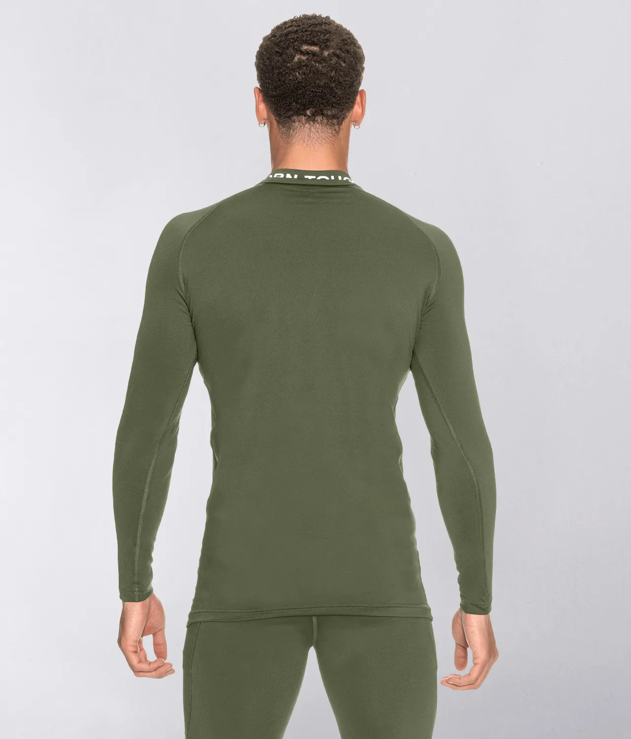 Born Tough Mock Neck Long Sleeve Compression Crossfit Shirt For Men Military Green