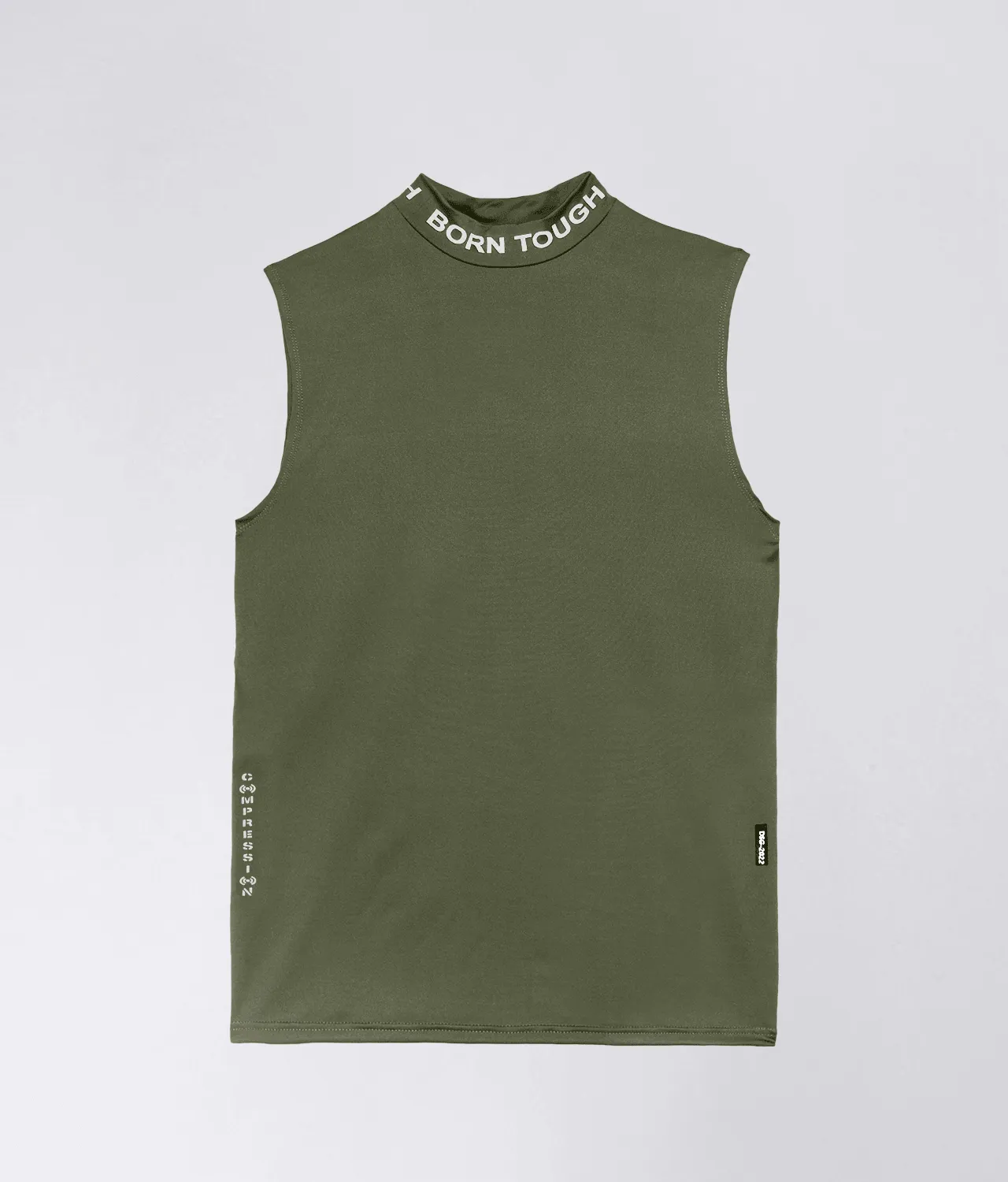 Born Tough Mock Neck Sleeveless Base Layer Crossfit Shirt For Men Military Green