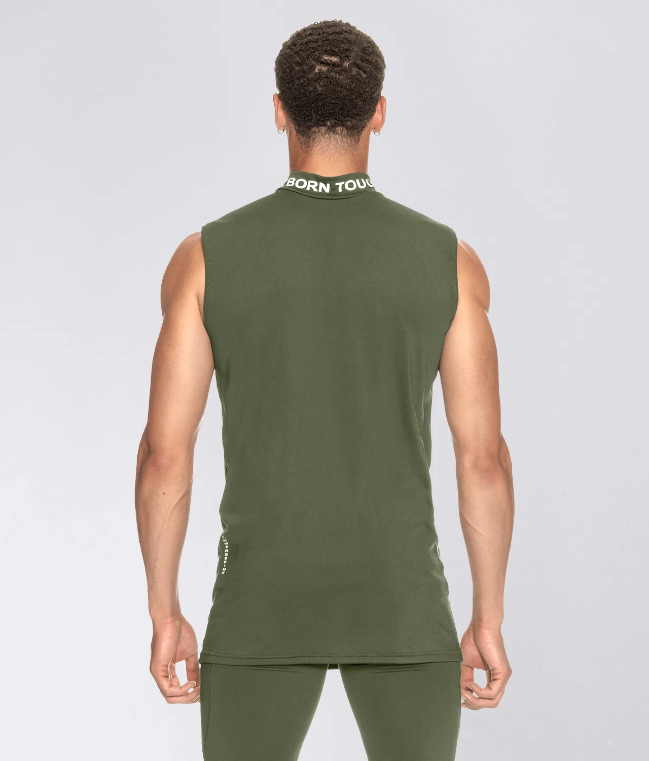 Born Tough Mock Neck Sleeveless Base Layer Crossfit Shirt For Men Military Green