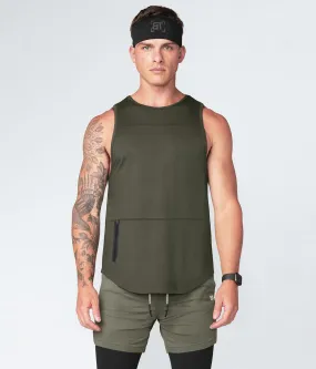 Born Tough Zippered Military Green Crossfit Tank Top for Men