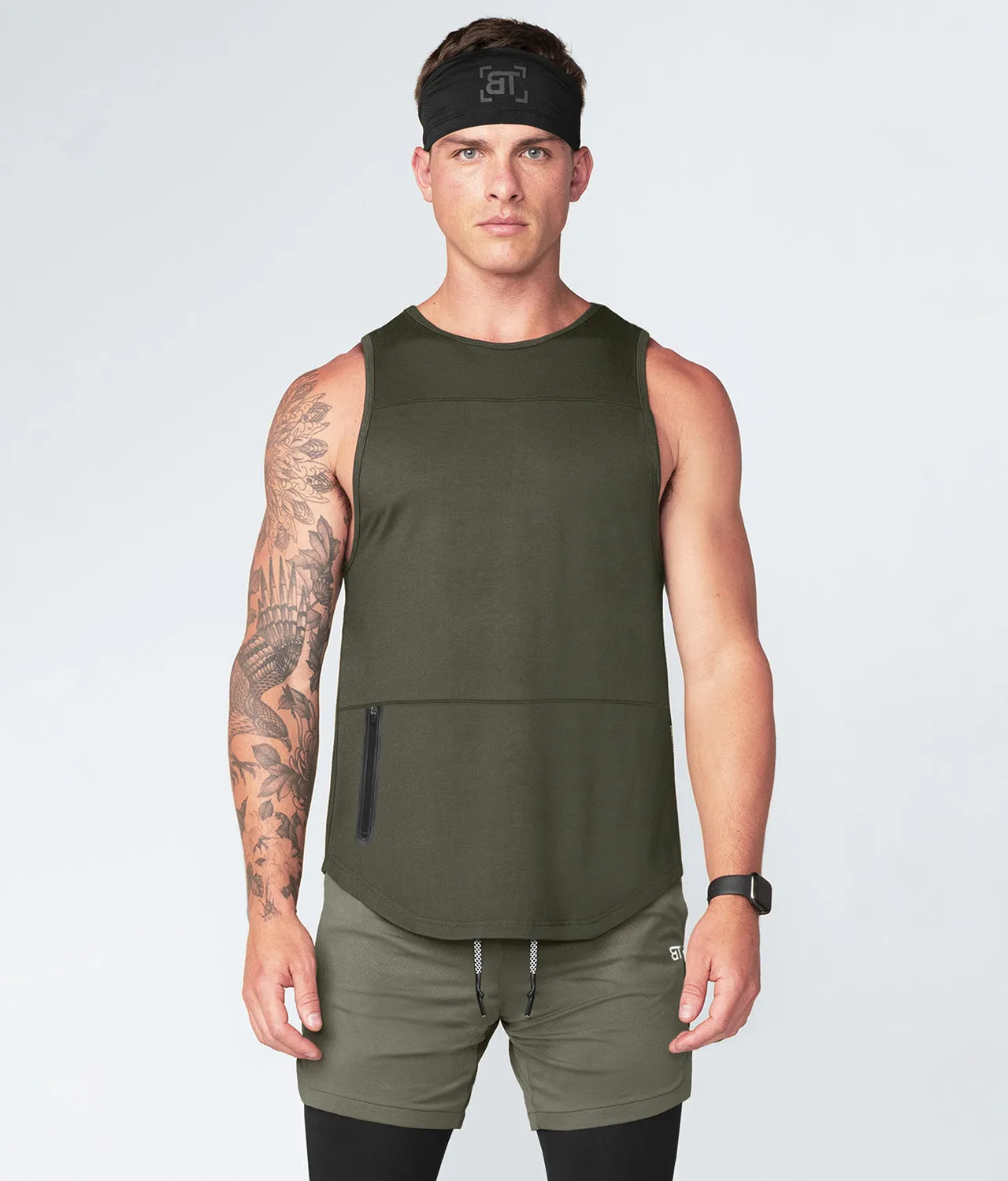 Born Tough Zippered Military Green Crossfit Tank Top for Men