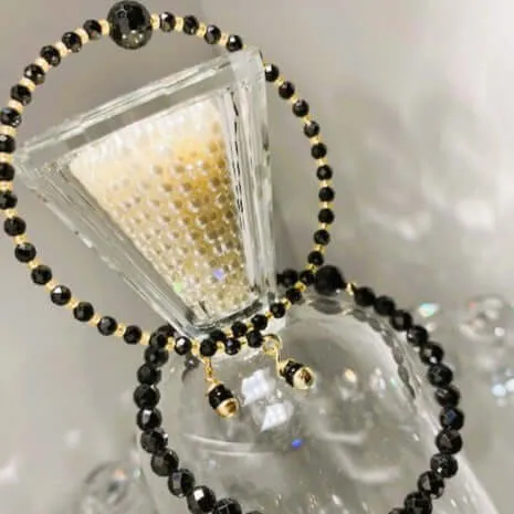 Bracelet:  Super Sparkly Black Spinel 'N Gold Duo Stack