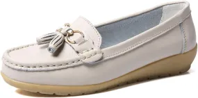 Casual Women's Loafers Flat Metal Buckle Comfortable Lightweight Penny Loafers for Womens Leather Slip-on Outdoor Driving Moccasion Boat Shoes