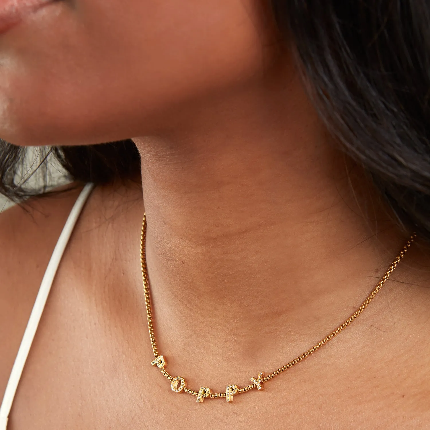 Crystal Custom Name Necklace (Gold)