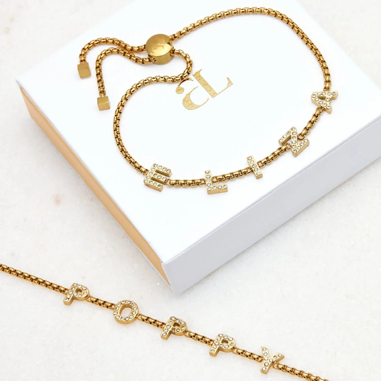 Crystal Custom Name Necklace (Gold)