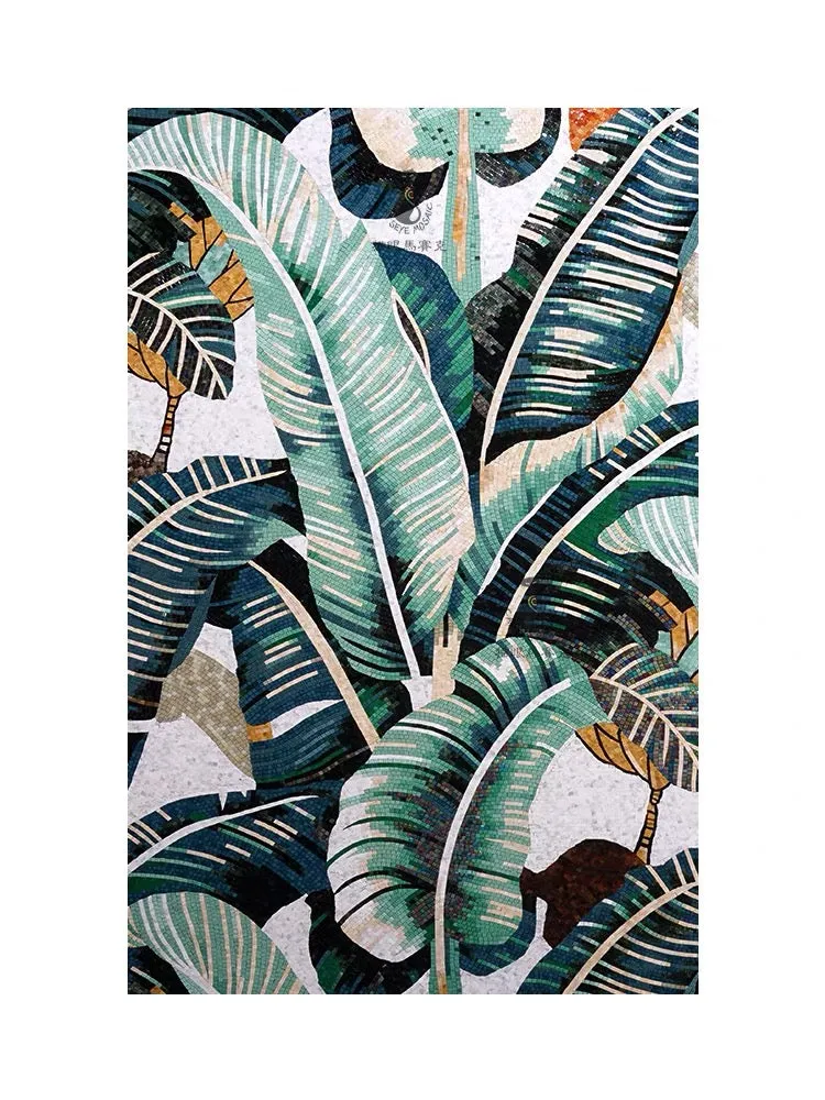 Custom Luxury Glass Mosaic Mural Tropical Banana Leaves