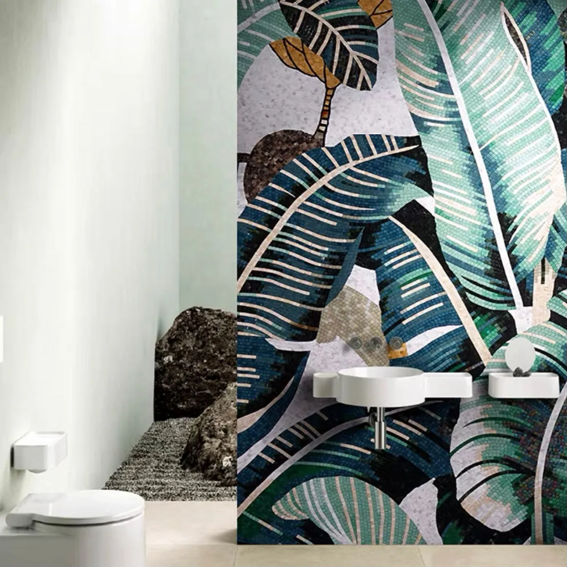 Custom Luxury Glass Mosaic Mural Tropical Banana Leaves