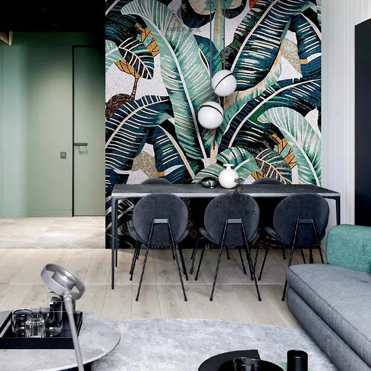 Custom Luxury Glass Mosaic Mural Tropical Banana Leaves