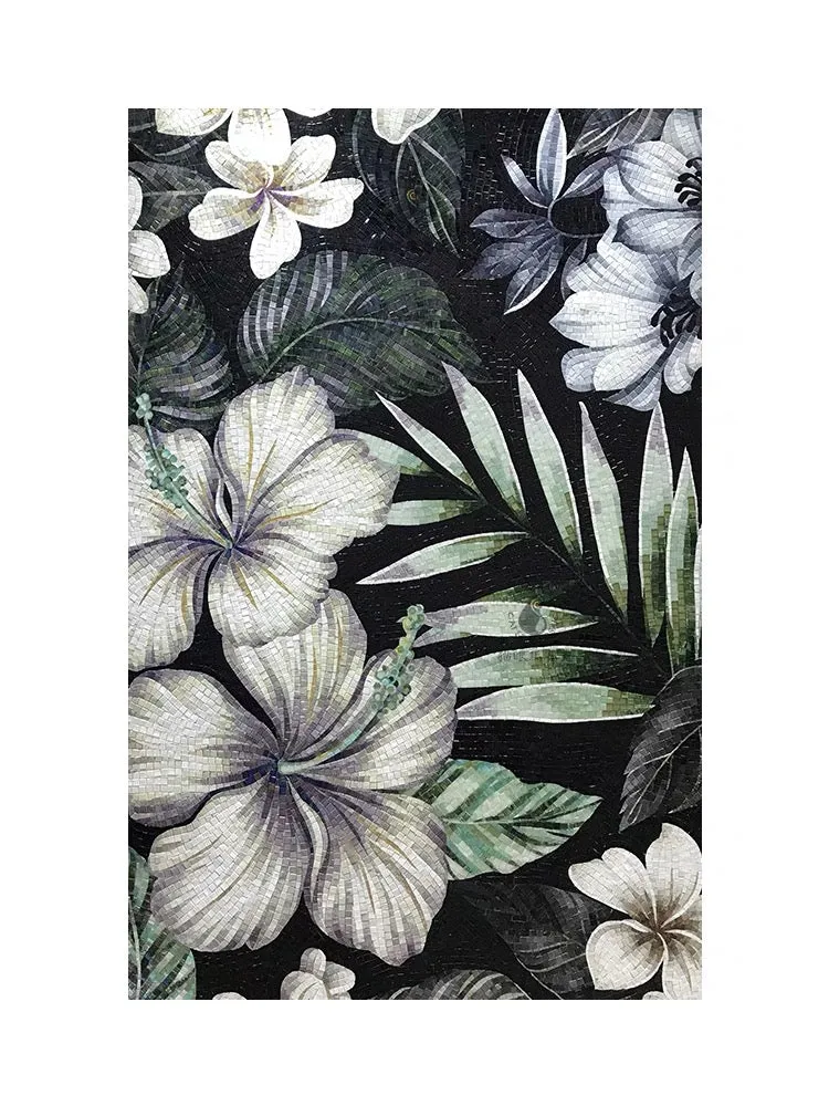 Custom Luxury Glass Mosaic Mural Tropical Leaves and Flowers