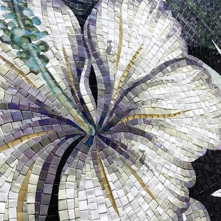 Custom Luxury Glass Mosaic Mural Tropical Leaves and Flowers
