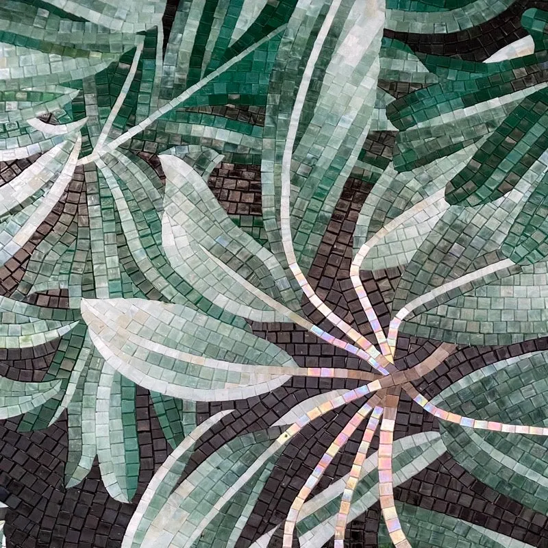 Custom Luxury Glass Mosaic Mural Tropical Leaves and Scenery