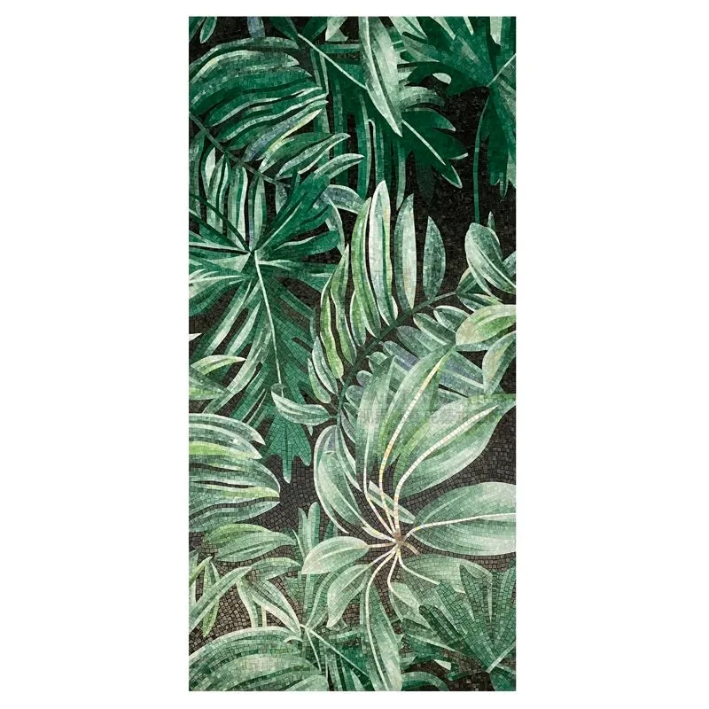 Custom Luxury Glass Mosaic Mural Tropical Leaves and Scenery