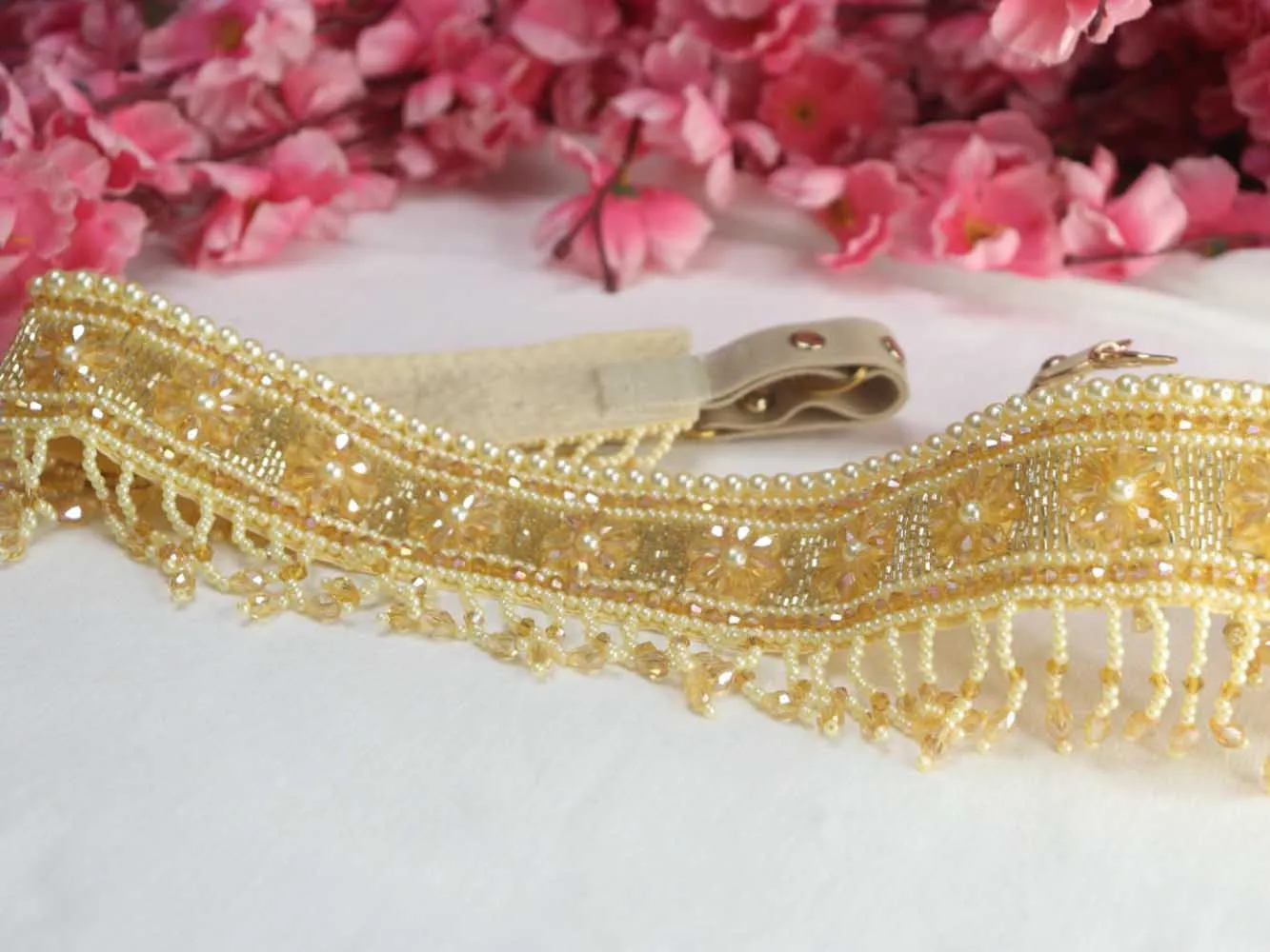 Handcrafted Golden Beaded Belt - Traditional Workmanship