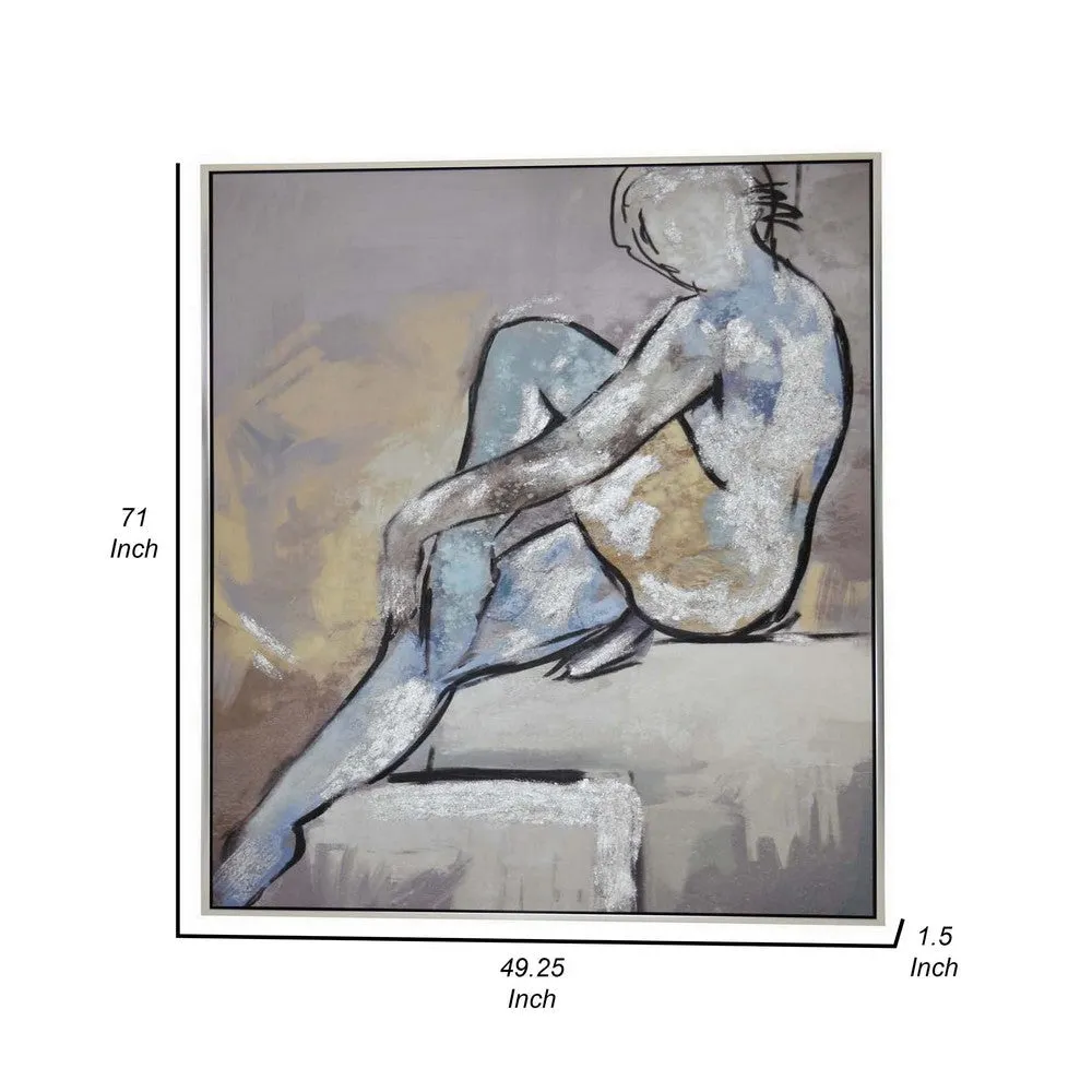 Iamo 49 x 71 Framed Canvas Oil Painting, Female Pose, Natural Fiber, Blue By Casagear Home