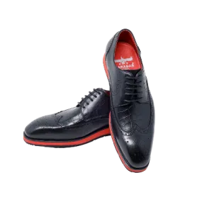Men's Black Wingtip Lace-Up Casual Leather Shoes Red Soles