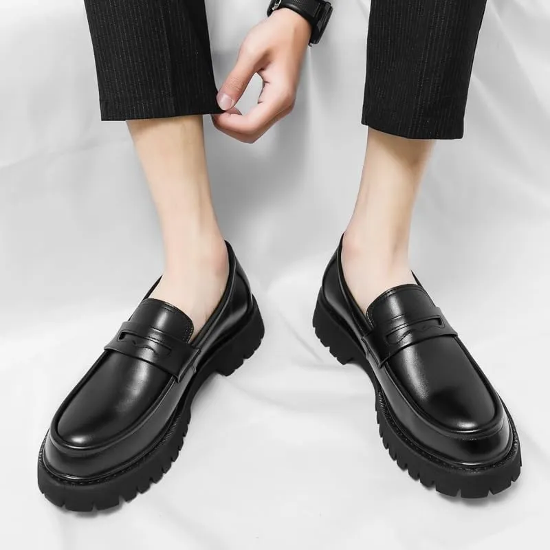 Men's Thick Sole Platform Shoes, Fringed Patent Leather Loafers Men's Lined Dress Loafers Formal Shoes Men Dress Loafer Shoe Slip On Moccasins Daily Comfort Leather