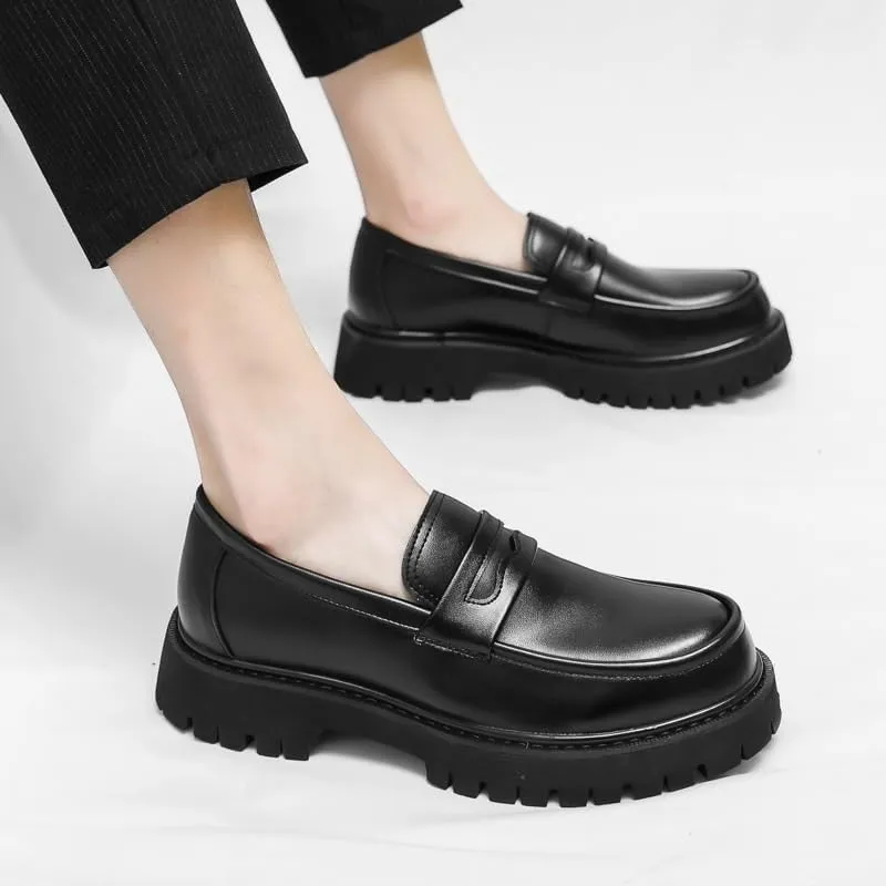 Men's Thick Sole Platform Shoes, Fringed Patent Leather Loafers Men's Lined Dress Loafers Formal Shoes Men Dress Loafer Shoe Slip On Moccasins Daily Comfort Leather