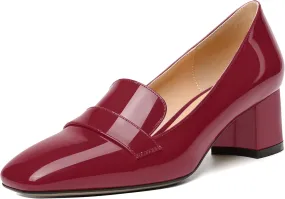 MODENCOCO Womens Fashion Slip On Casual Comfortable Square Toe Patent Chunky Low Heel Loafers Shoes 2 Inch