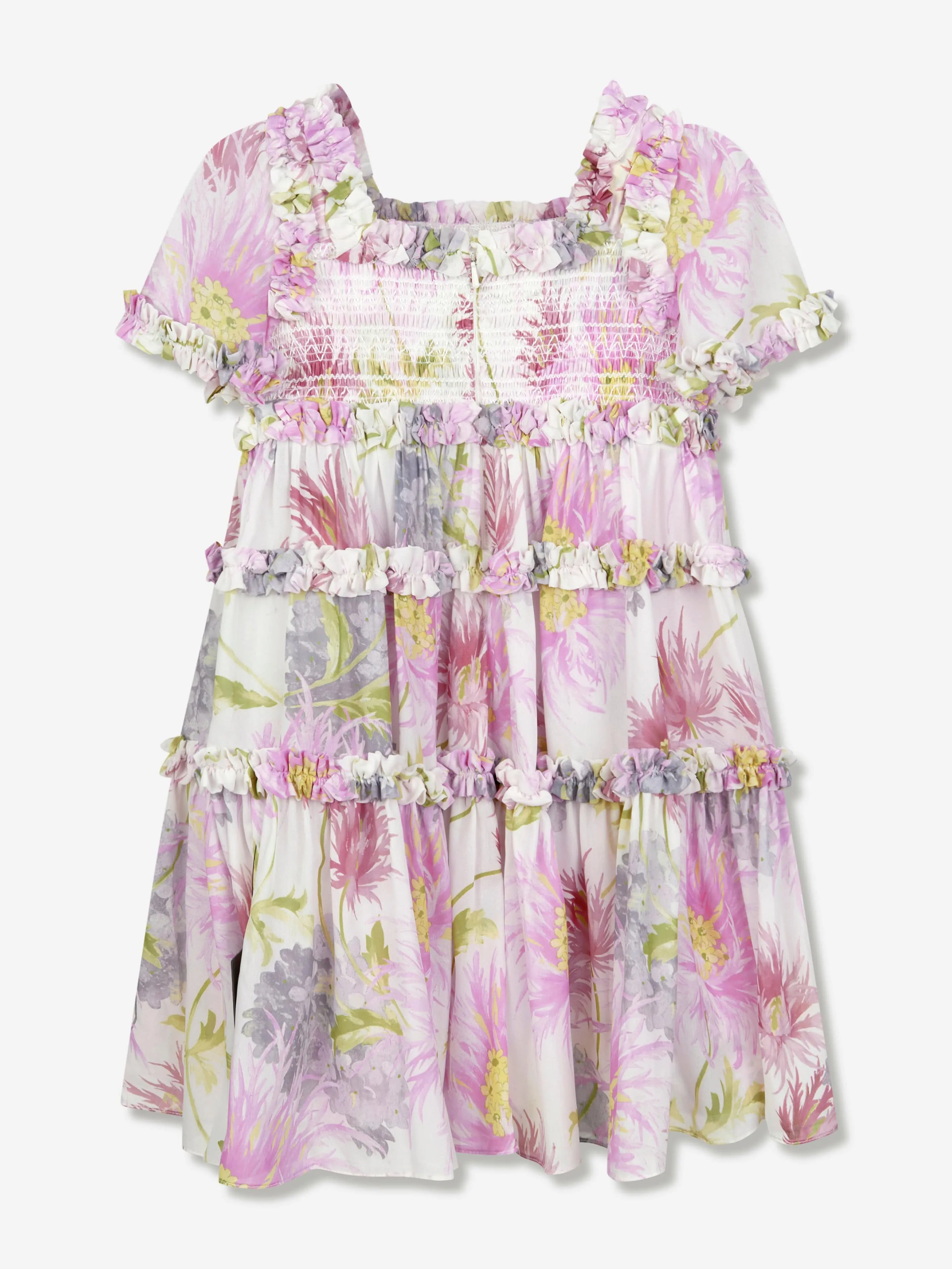 Needle & Thread Girls Hummingbird Chiffon Smocked Dress in Ivory