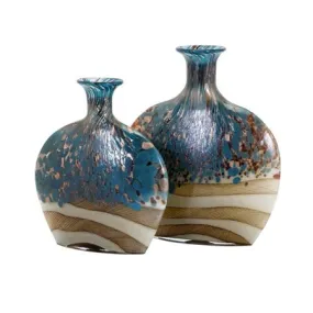 Set of 2 Stone Blue Handcrafted Glass Vases