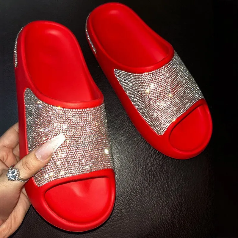 Women Fashion Slides Platform Rhinestone Decor Slide Sandals