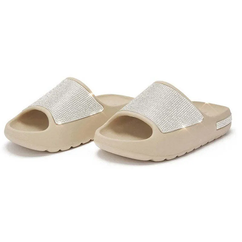Women Fashion Slides Platform Rhinestone Decor Slide Sandals