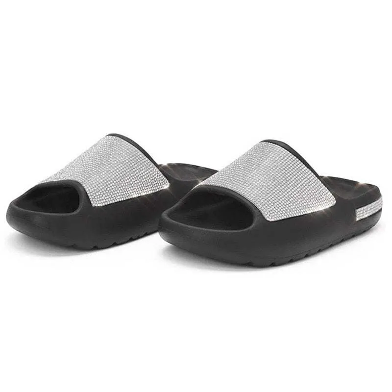Women Fashion Slides Platform Rhinestone Decor Slide Sandals