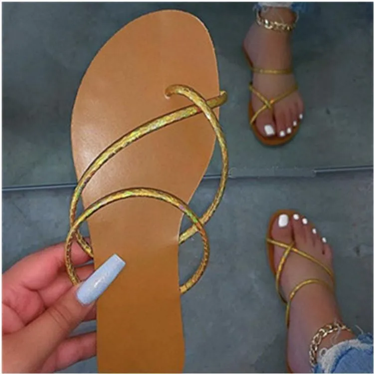 Women's rainbow strap slide sandals flat beach slip on shoes