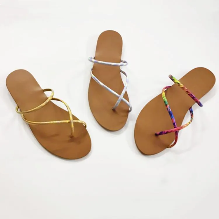 Women's rainbow strap slide sandals flat beach slip on shoes