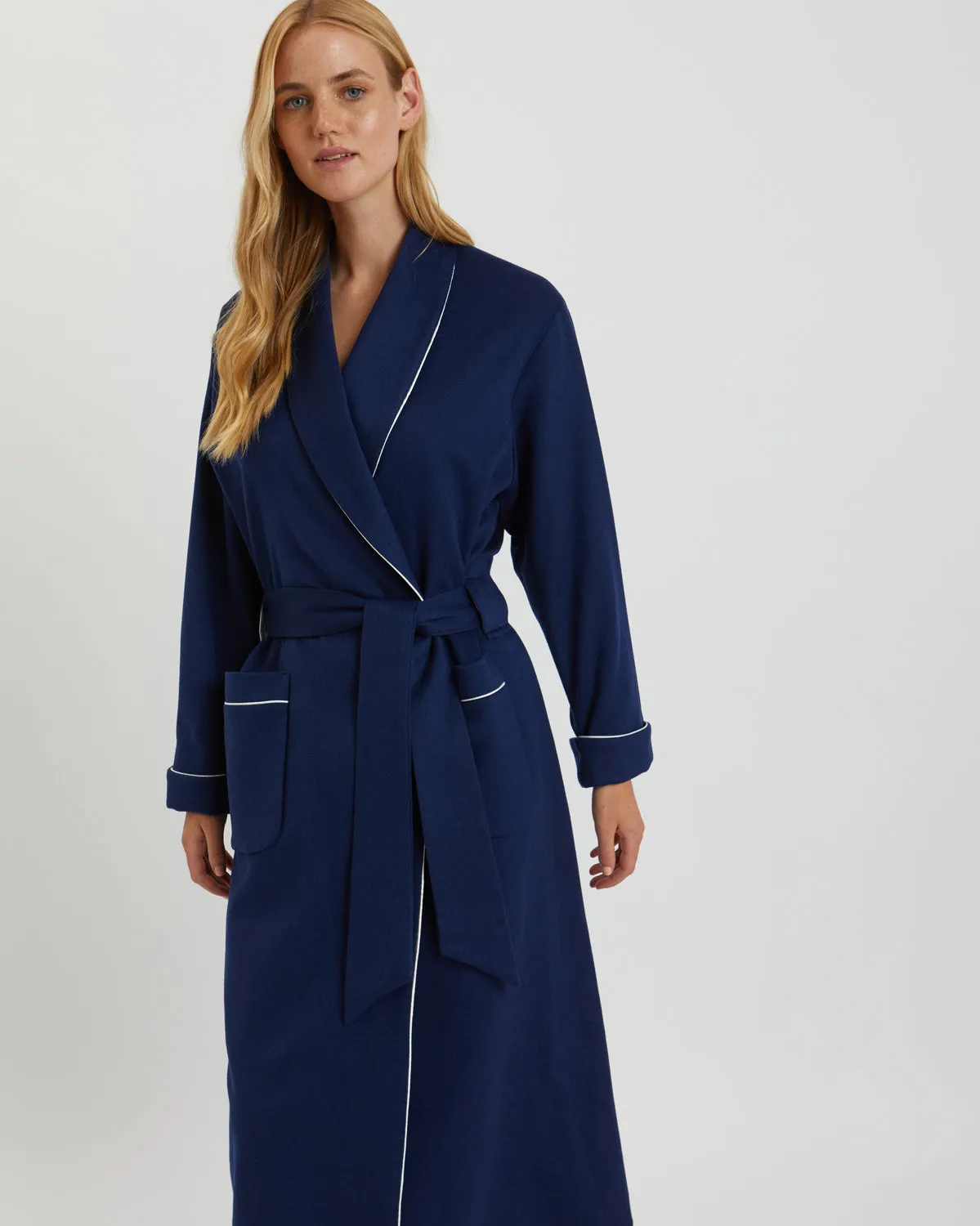 Women's Silk-Lined Cashmere Robe - Navy