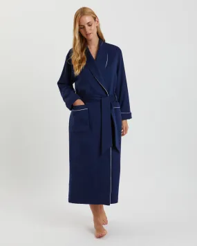 Women's Silk-Lined Cashmere Robe - Navy