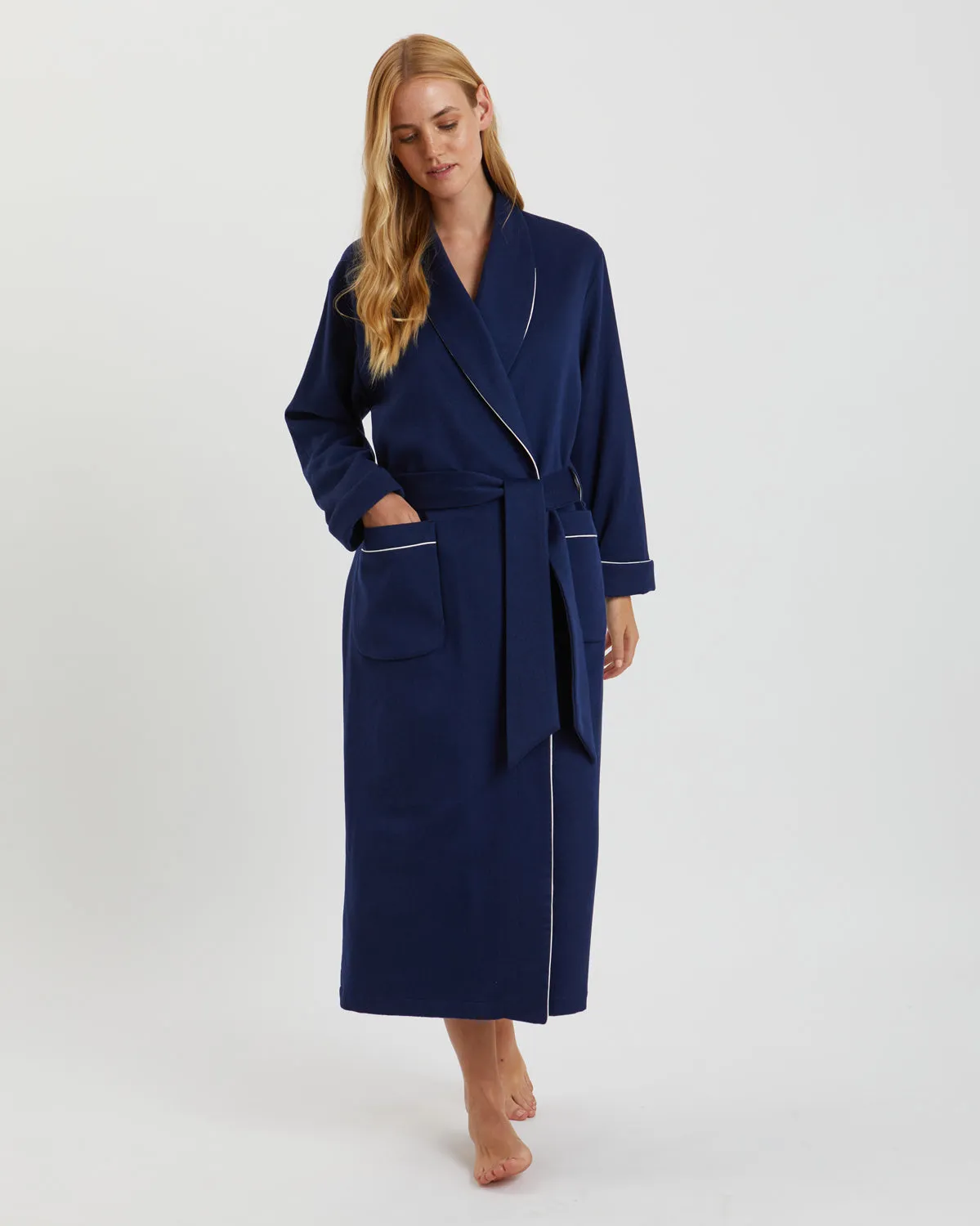 Women's Silk-Lined Cashmere Robe - Navy